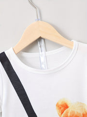 Boys Teen Bear Graphic Print T shirt & Plaid Shorts Set For Summer