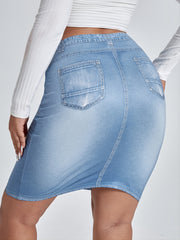 Denim Bodycon Skirt - Women's High Stretch Solid