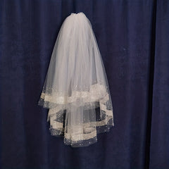 2 Tiers Ribbon Faux Pearl Edge Veil Bridal Wedding Hair Accessories