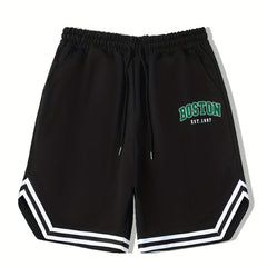 Men's Boston Graphic Drawstring Streetwear Shorts