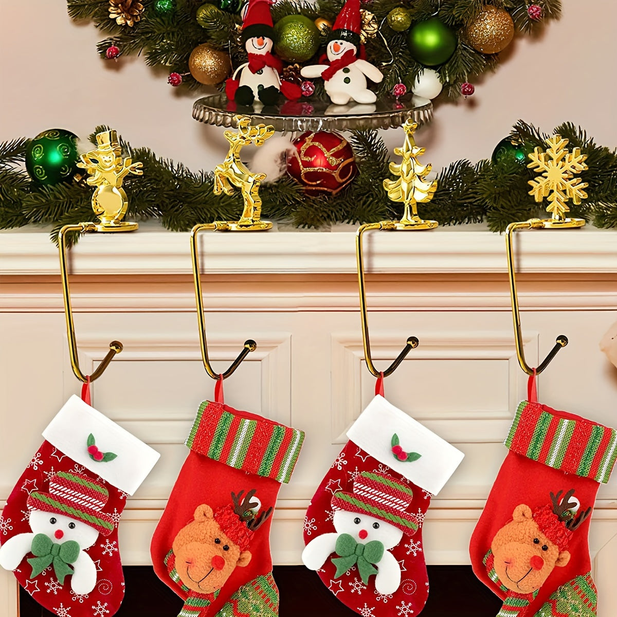 Golden Christmas Fireplace Socks Hook Snowflake Home Decor Safety Clip