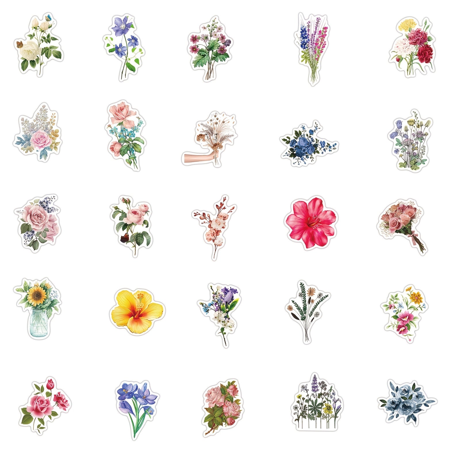 50 Flower Card Stickers for Notebook Skateboard Phone