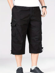 Men's Loose Fit Cotton Cropped Pants with Pockets for Summer