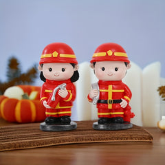 Firefighter Figurine Red Resin Crafted Doll Fire Truck Gear Christmas Gift Decor