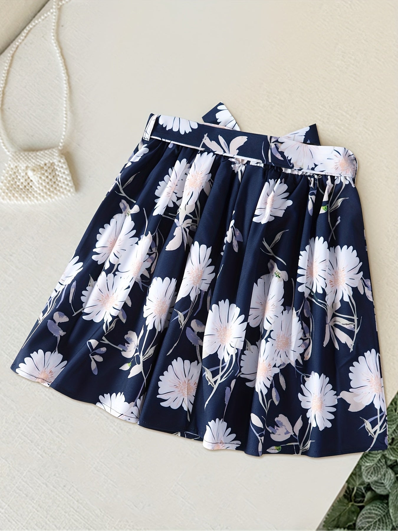 Girls Flowers Graphic Belted Skirt for Party Kids Summer Clothes