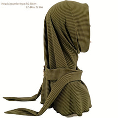 Solid Striped Hijab Snap Button Turban Head Wrap Long Shawl Head Scarf