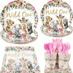 Wild One Birthday Party Supplies - 20 Plates & 20 Napkins for Girls