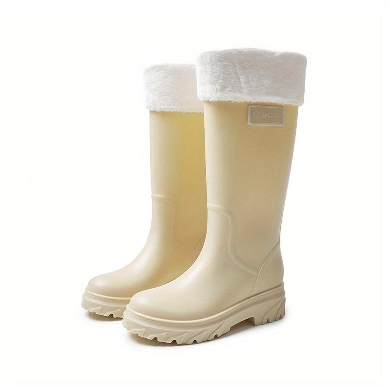 Women's Plush Knee High Rain Boots Warm Waterproof Shoes