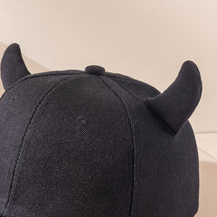 Unisex Sunshade Curved Brim Baseball Cap With Cow Horn