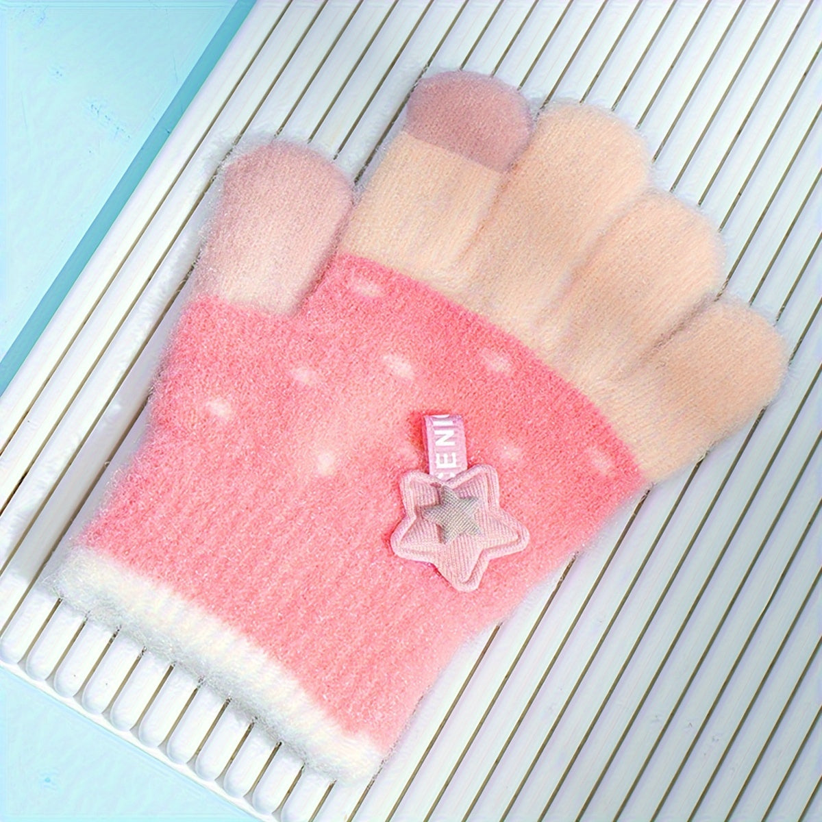Girls' Baby Knitted Crystal Yarn Star Gloves
