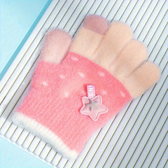 Girls' Baby Knitted Crystal Yarn Star Gloves