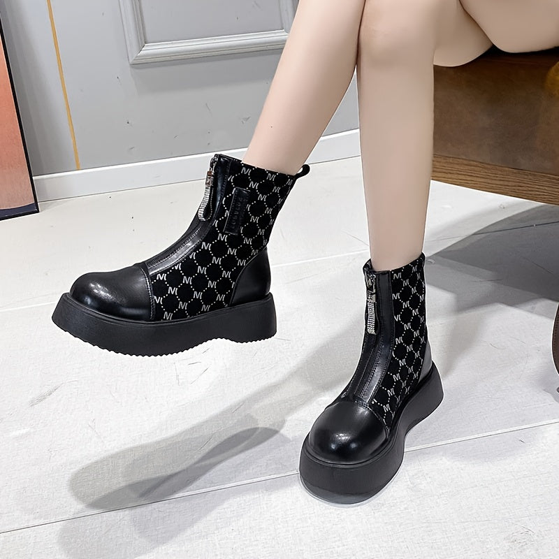 Platform Chelsea Boots Front Zipper Faux Leather Short Boots Women's