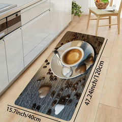 Coffee Heart Pattern Rug Rectangular Carpet for Dining Kitchen Living