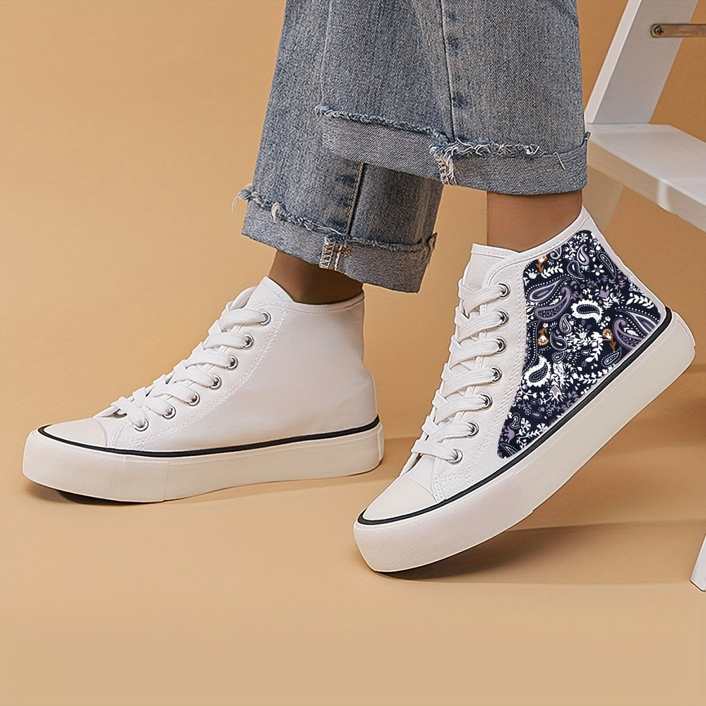 Paisley Print Lightweight High Top Canvas Sneakers