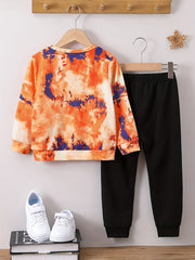 Boy's Tie Dye WILD BOY Print 2pcs Sweatshirt & Sweatpants Set