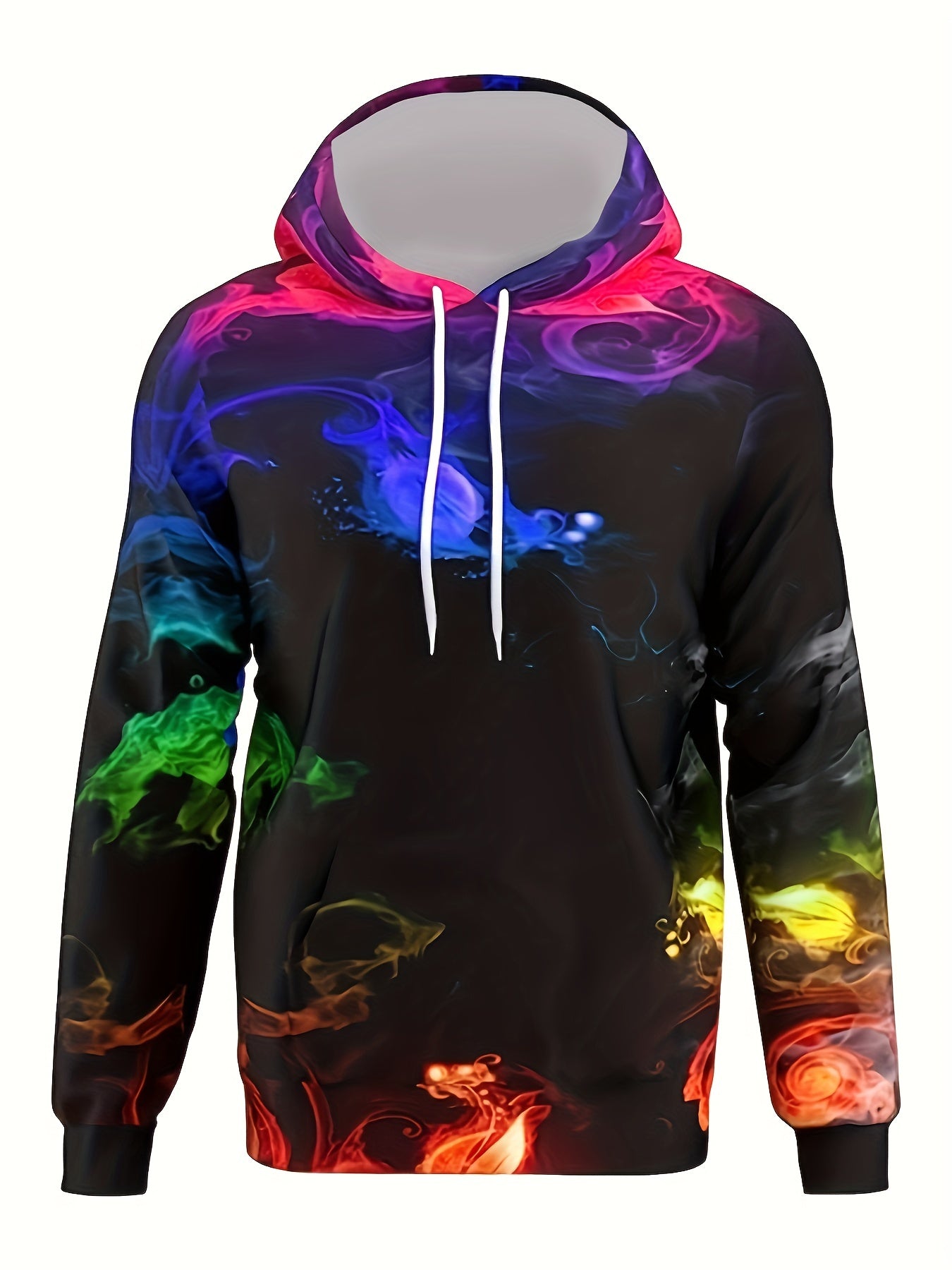 Flame Print Hoodie For Men Loose Hooded Pullover