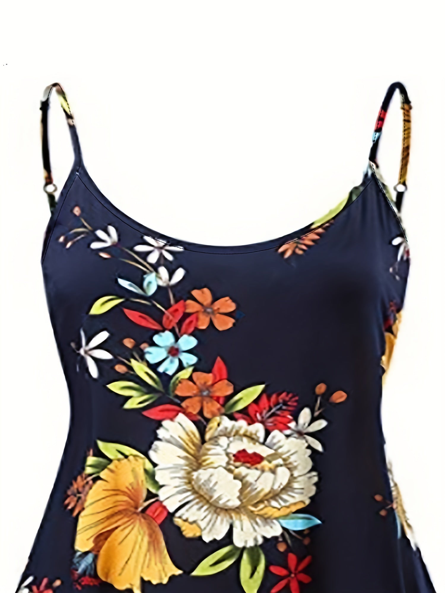 Women's Plus Floral Print Round Neck Slight Stretch Cami Dress