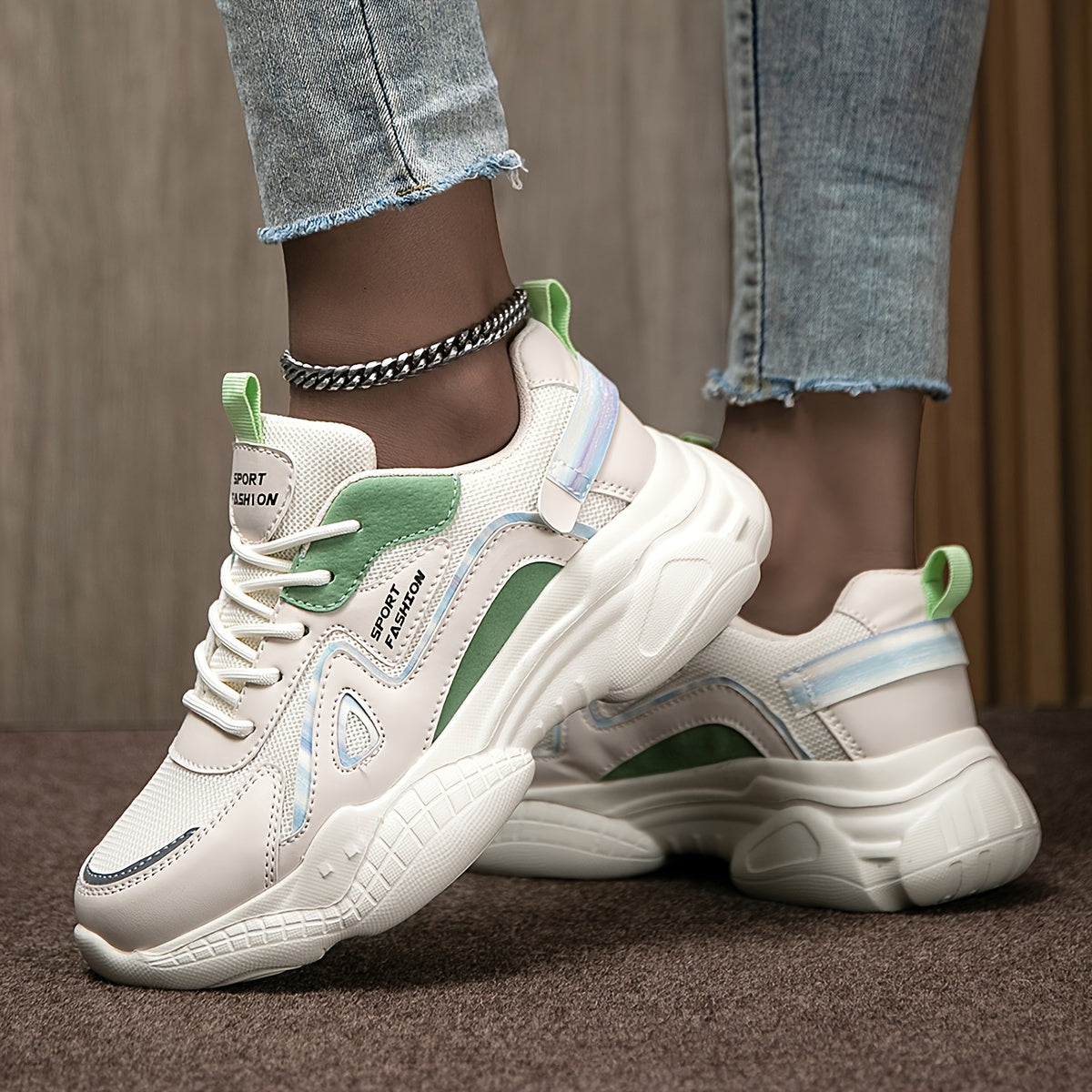Women's Chunky Sneakers Block Faux Leather Non Slip Running Shoes