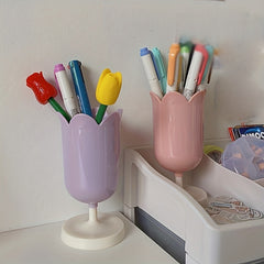 Romantic Flower Petal Pen Holder Tulip Makeup Brush Desktop Storage