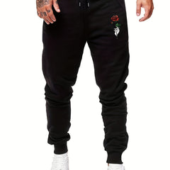 Men's Rose Flower Print Drawstring Fleece Sweatpants