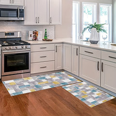 2pcs Boho Plaid Kitchen Rugs Absorbent Non Slip Stain Resistant