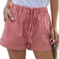 Solid Drawstring Shorts Casual Elastic Waist With Pockets
