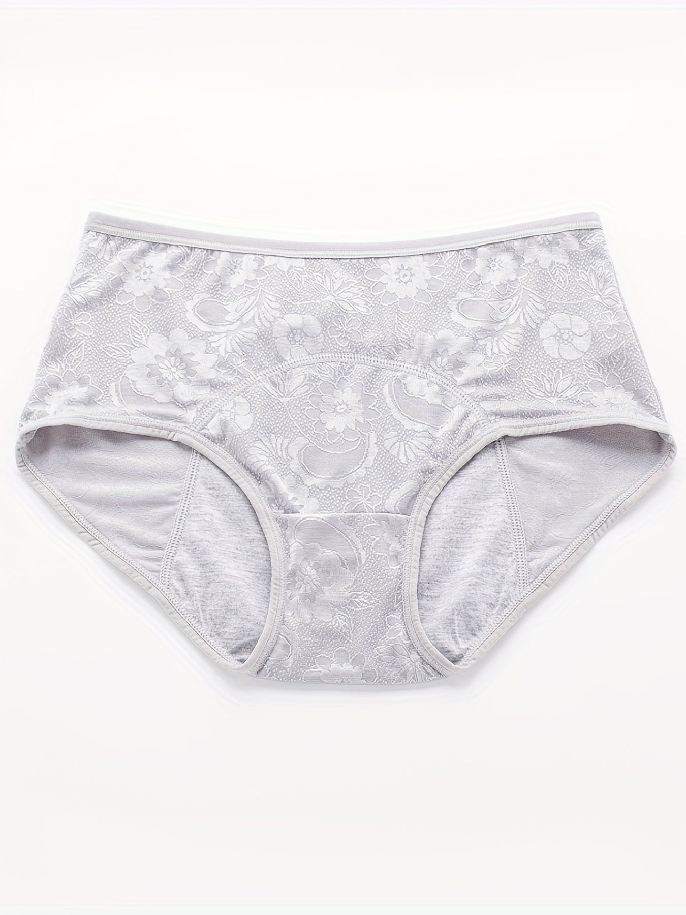 3 Pack Women's Plus Floral Jacquard Mid Waisted Leak Proof Period Briefs Set
