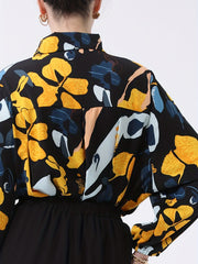 Geometric Print Button Up Collar Blouse