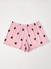 Heart Print Fluffy Loungewear Shorts