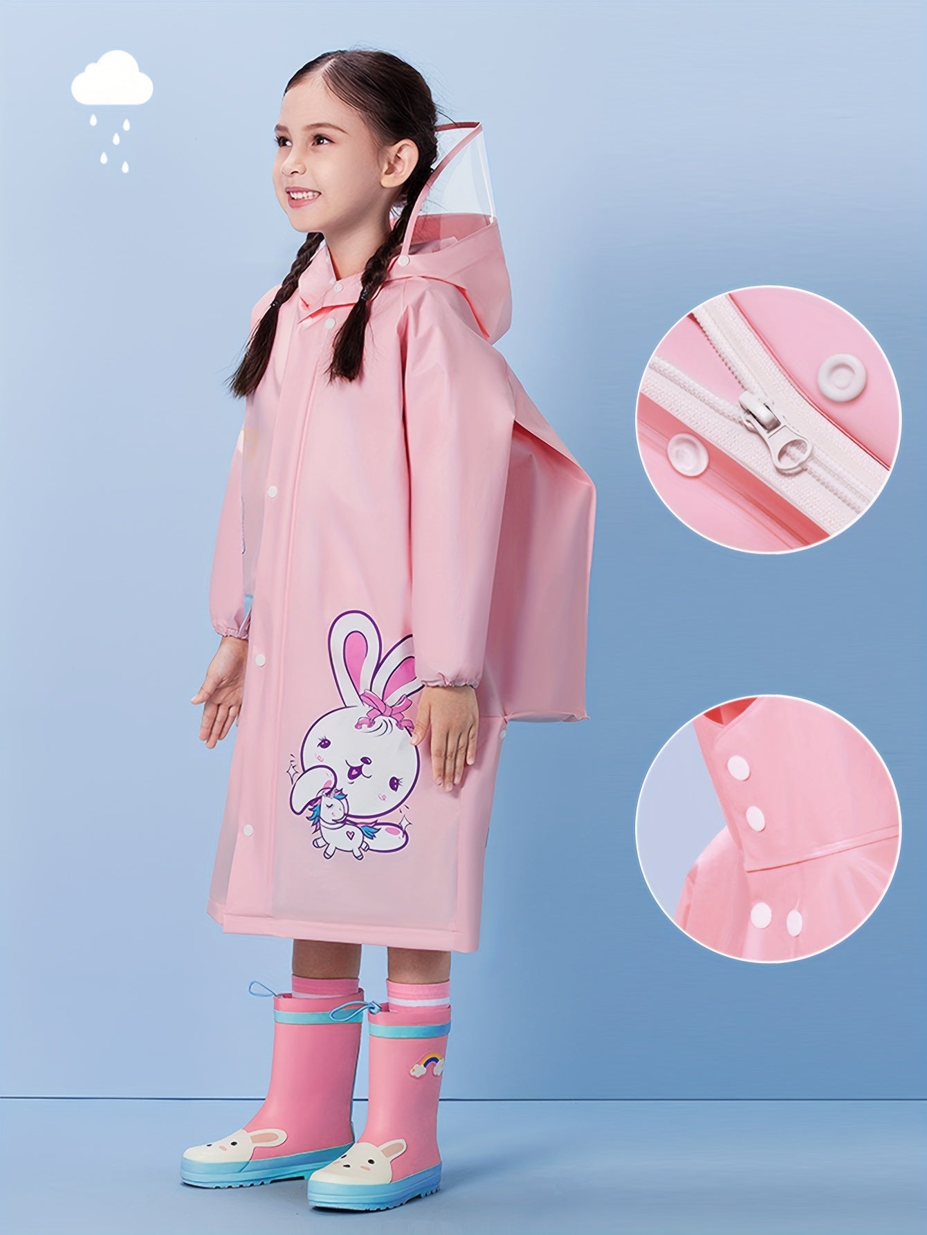 Waterproof Unicorn Graphic Raincoat Poncho for Girls