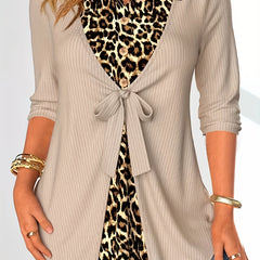 Ribbed Long Sleeve Cardigan with Tie Front