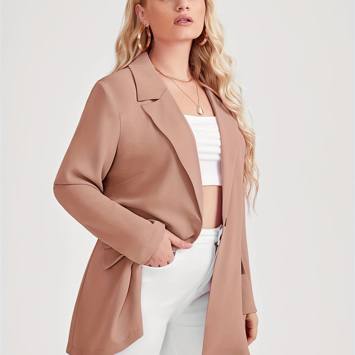 One Button Lapel Blazer Solid Work Office Outerwear