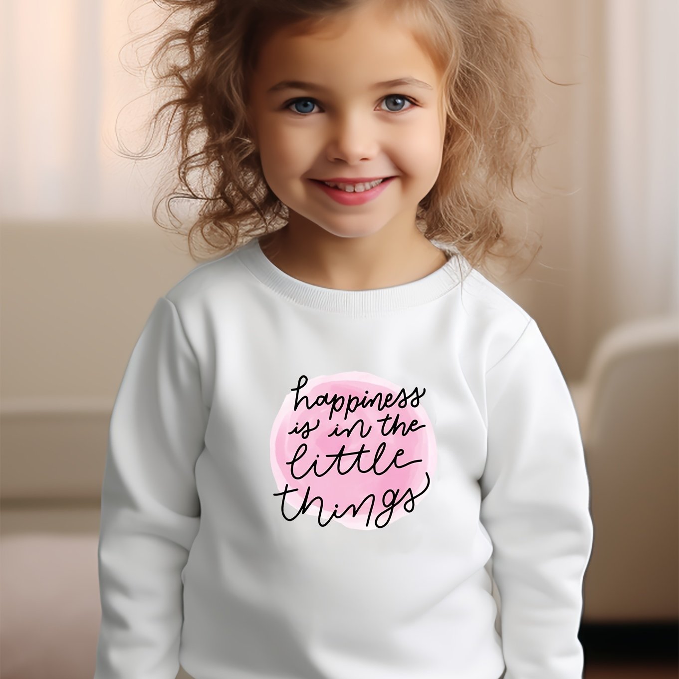Girls Letters Pattern Crew Neck Long Sleeve Sweatshirt