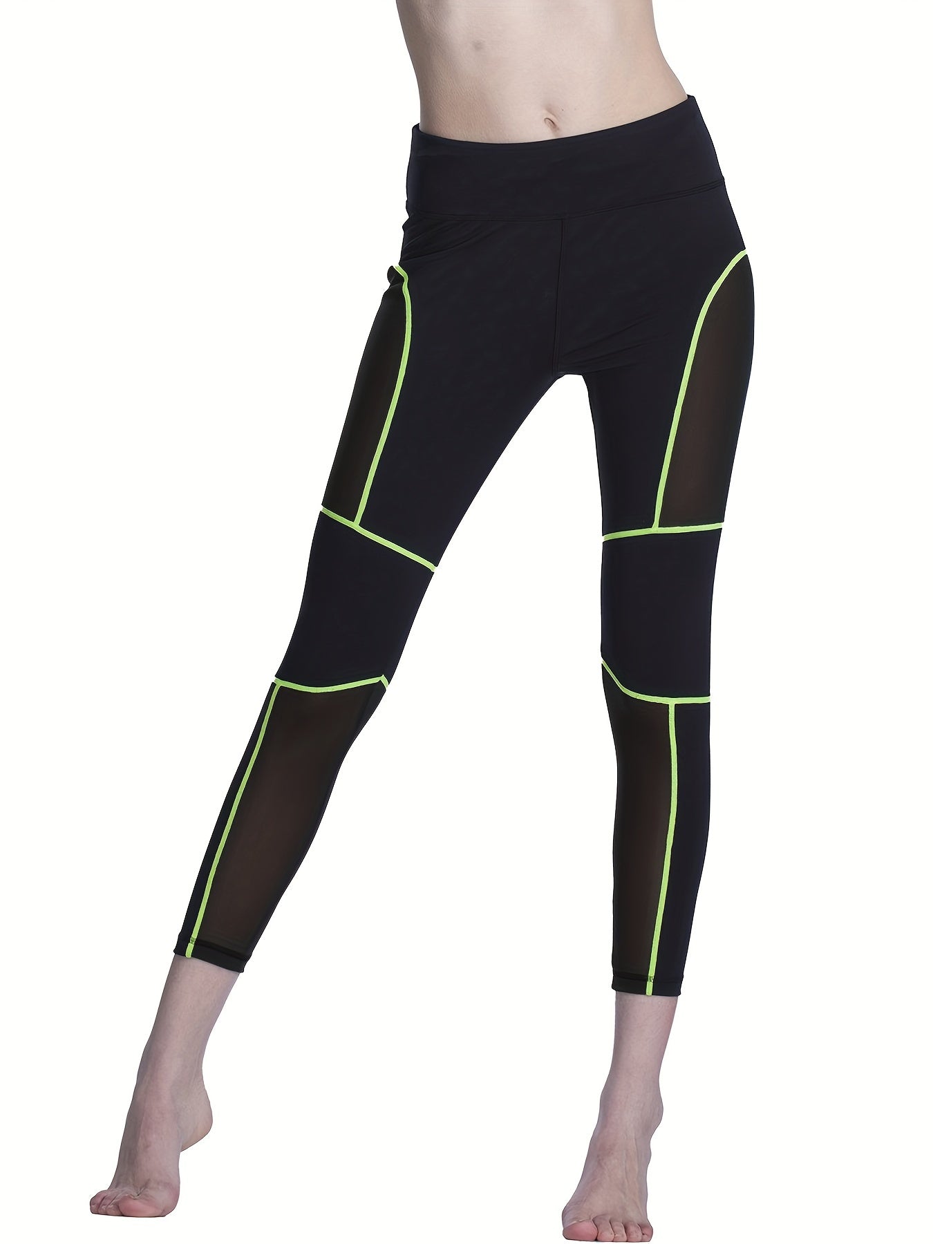 Mesh Contrast Line High Waist Stretchy Sports Tight Pants