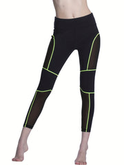 Mesh Contrast Line High Waist Stretchy Sports Tight Pants