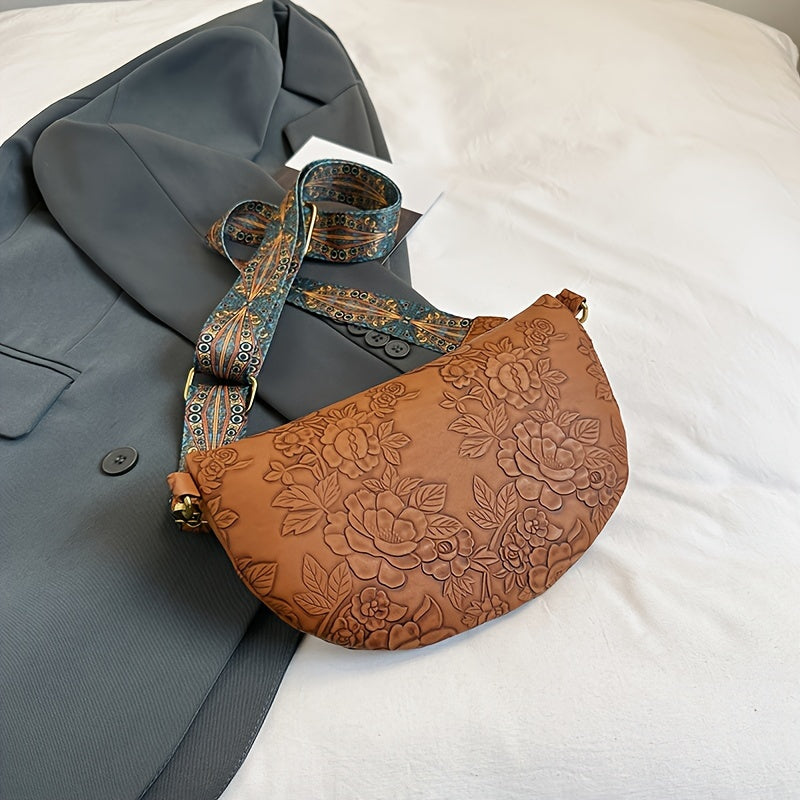 Retro Flower Pattern Waist Bag Crossbody Bag Women's PU Leather Chest Purse