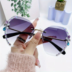 Polygon Gradient UV400 Sunglasses Rhinestone Rimless