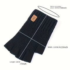 Solid Cashmere Warm Gloves Half Finger Stretch Knitted Gloves Winter Coldproof