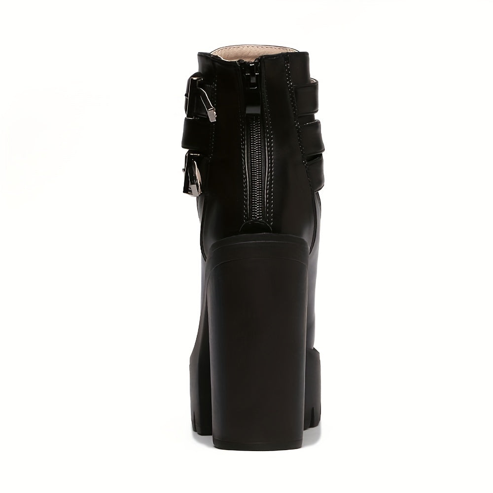 Women's Platform Block Heel Boots Lace Up Ankle Motorcycle Boots