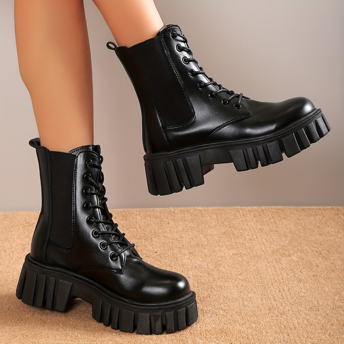 Women's Lace-Up Platform Ankle Boots