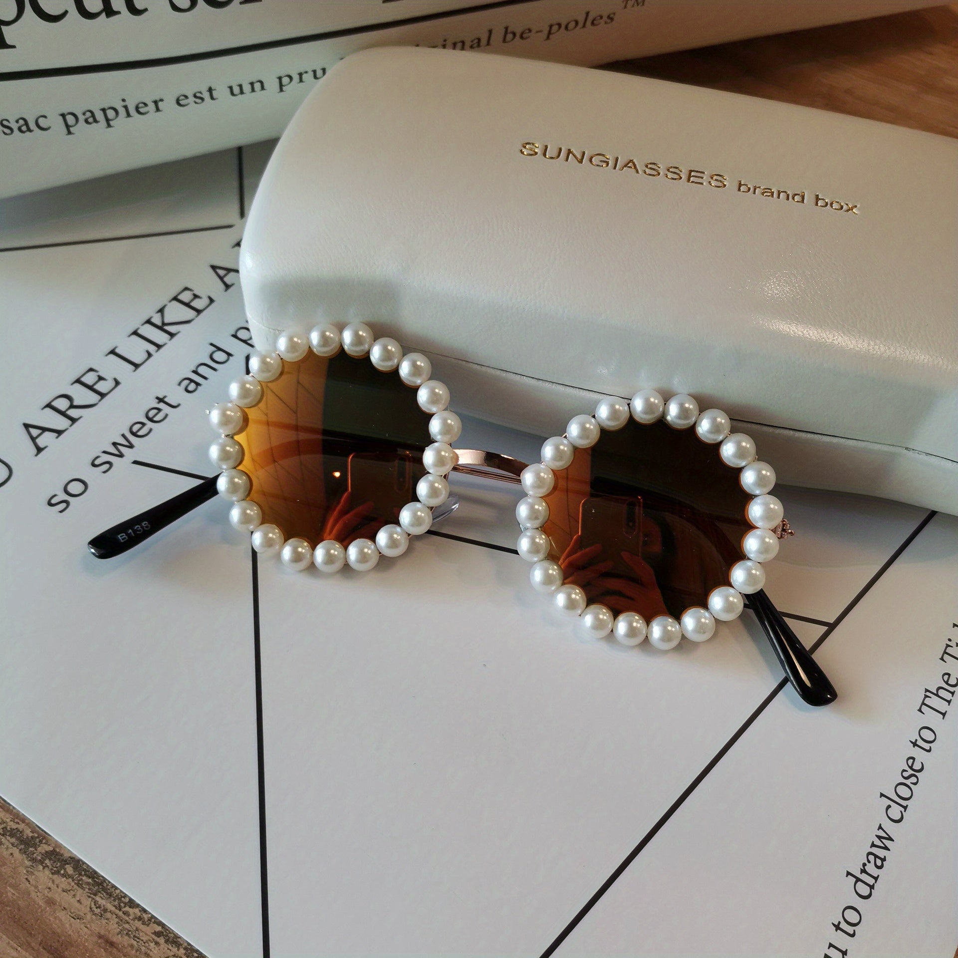 Children's Round Frame Sunglasses with Faux Pearl Details