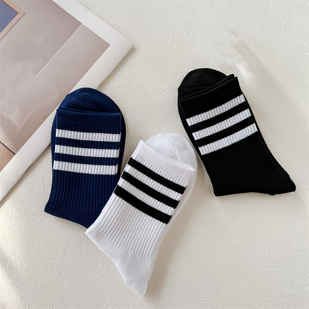 3 Pairs Striped Mid Tube Socks Women's Stockings & Hosiery