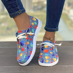 Women's Colorful Heart Pattern Lightweight Canvas Shoes Low Casual Flats