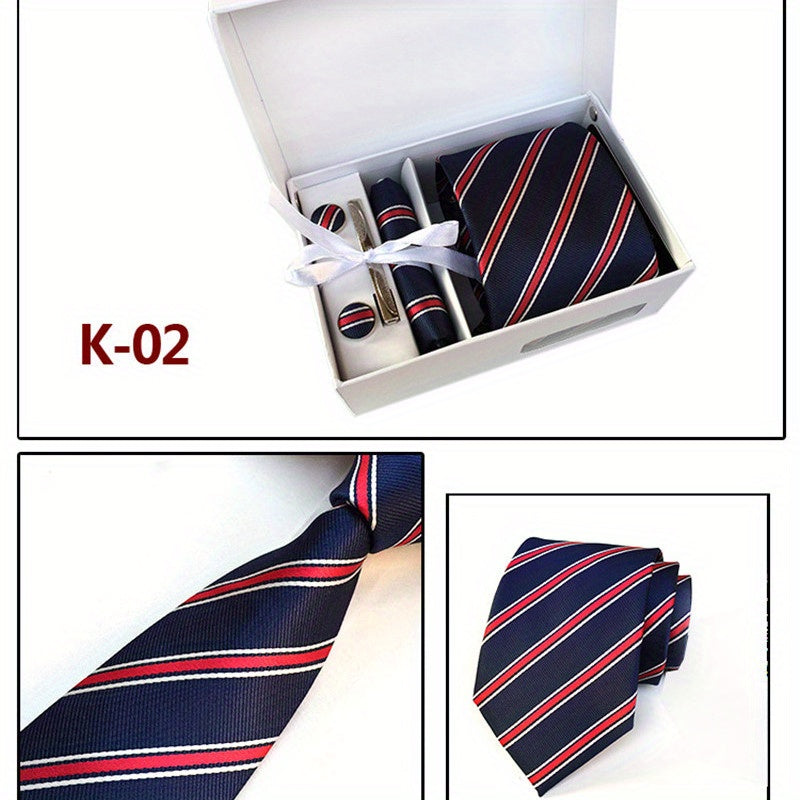 Men's Flower Striped Necktie Set with Accessories
