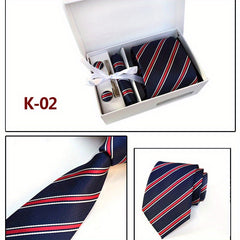 Men's Flower Striped Necktie Set with Accessories