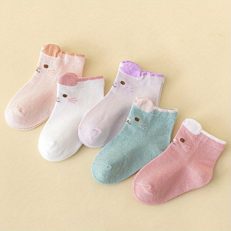 5pairs Kids Thin Cartoon Cat Pattern Short Socks