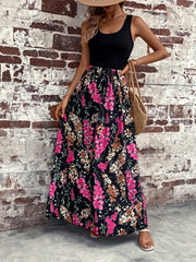 Floral Print Splicing Tank Dress Sleeveless Maxi Dress Women's Clothing