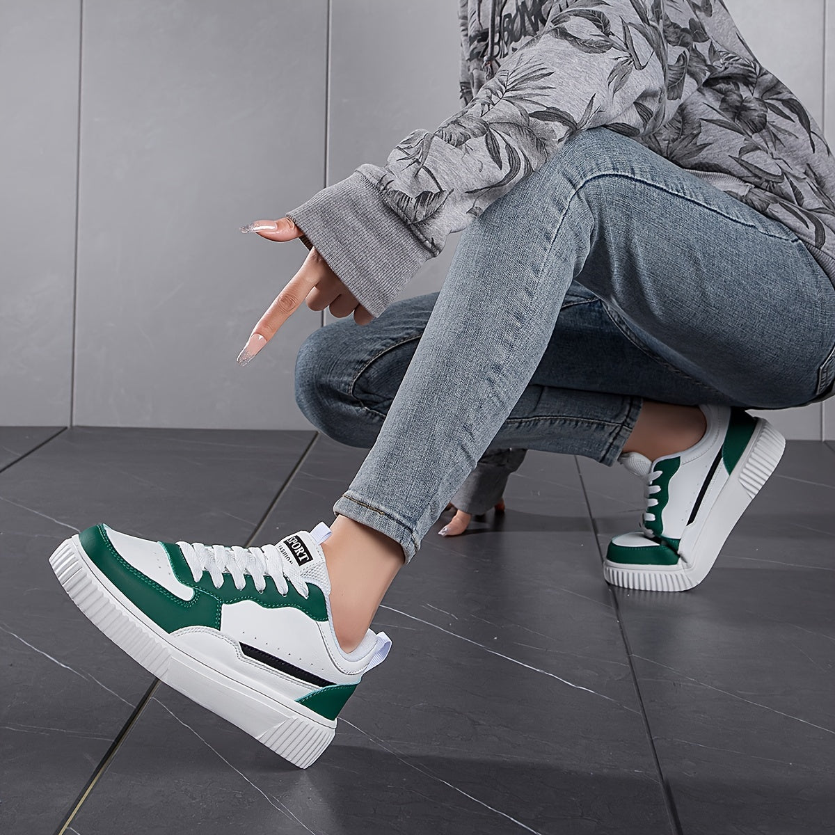 Faux Leather Block Skate Shoes with Wear Resistance