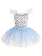 Sequin Flutter Trim Ballet Leotard Tutu Dress for Girls Dance Performance