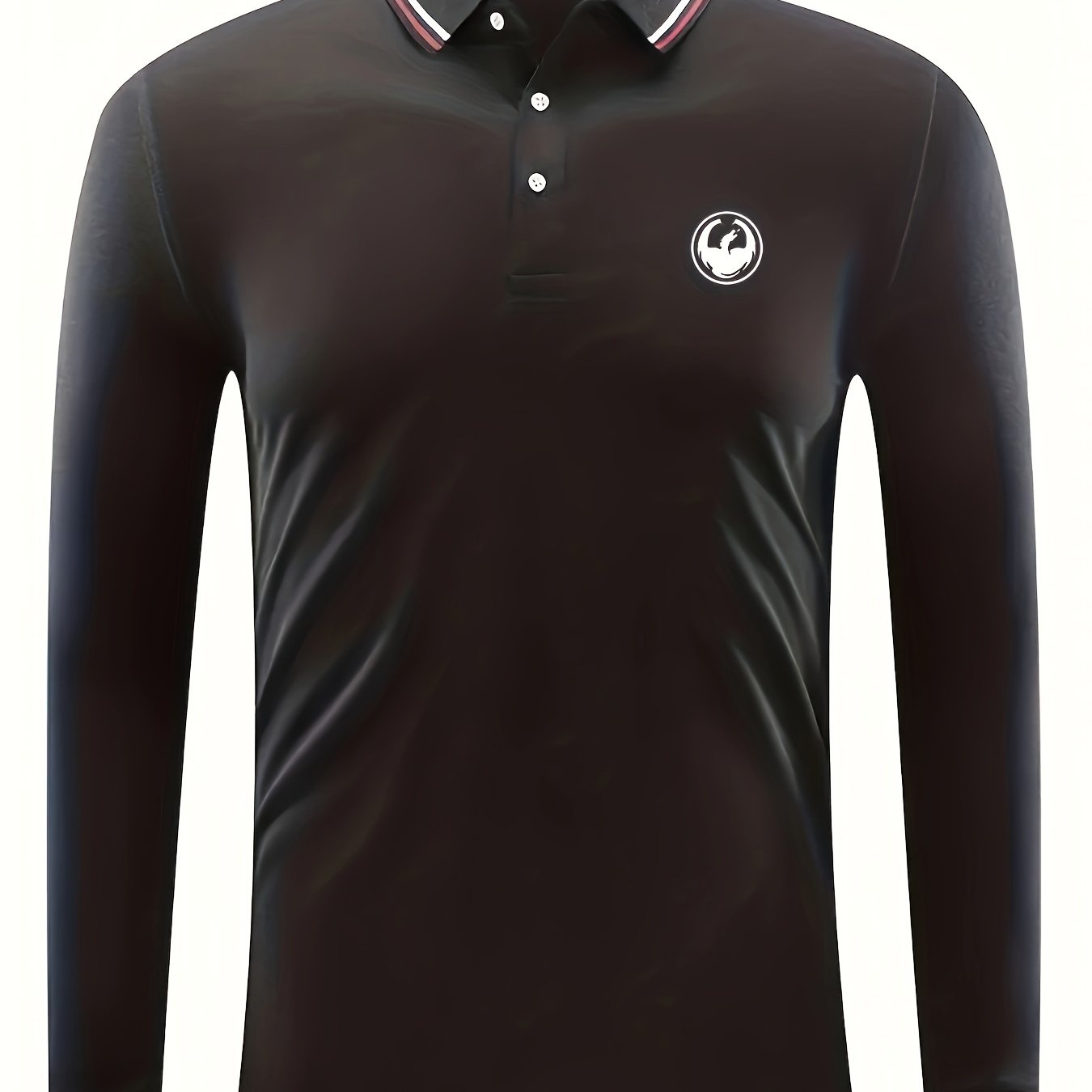 Dragon Print Men's Lapel Polo Shirt Casual Stretch Breathable Long Sleeve Top